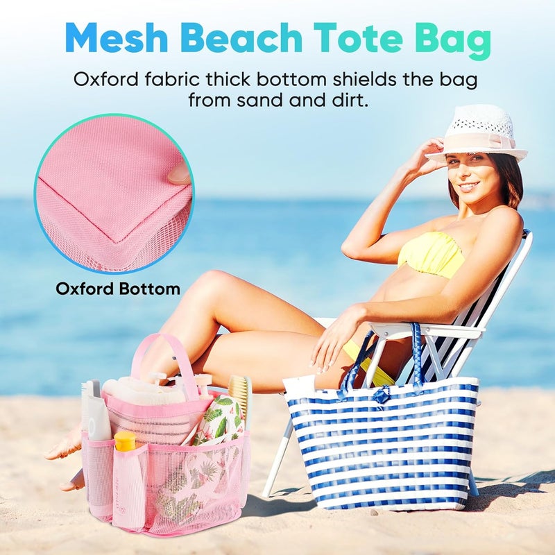 EUDELE Mesh Shower Caddy Portable for College Dorm Room Essentials,Portable Shower Caddy Dorm with 8-Pocket Large Capacity, Shower Bag for Beach, Swimming, Gym-Pink - Image 4